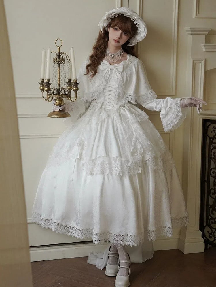 White Cape Design Shiro Dress Rosette Fabric Hanayome Lolita One Piece