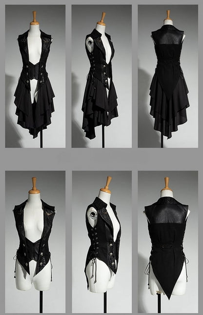 Cascading Waistcoat Lolita Ouji Fashion Ruffle Train with Gothic Black Detachable