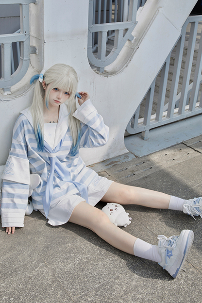 Sailor Neighborhood👼 Reserved Pants Subculture Tops Striped Collar Half Angel + Item
