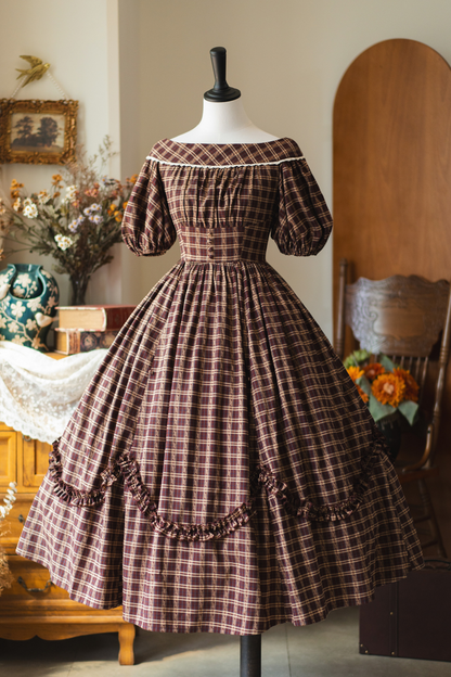 Check Retro Word Lolita Petticoat Dress Forest +