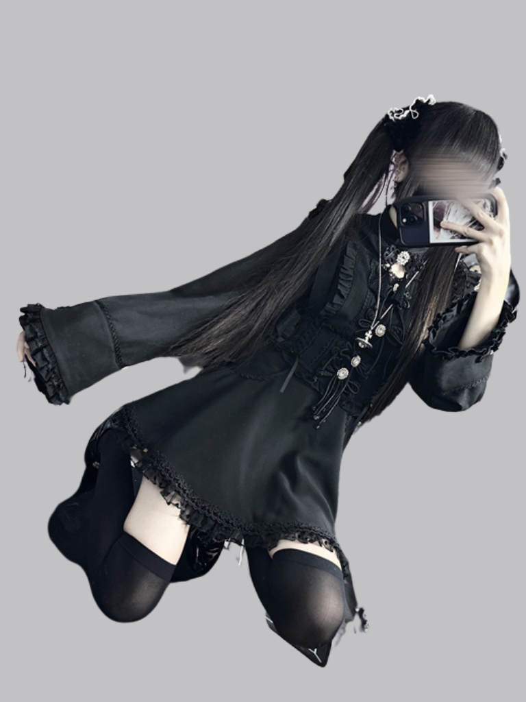 Lace Buckle Ruffle Shirt China Sleeve Bell