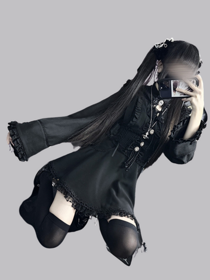 Lace Buckle Ruffle Shirt China Sleeve Bell