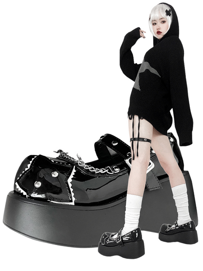 Buckle Star Toe Platform Denim One Punk Round Shoes