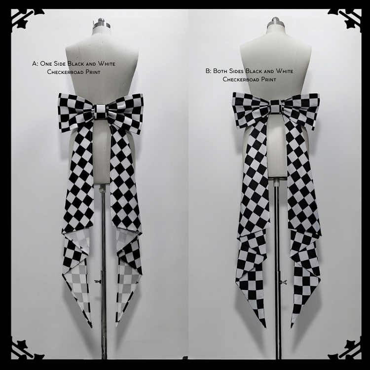 White Print Checkerboard Black Train Bowknot and Bunny Theater