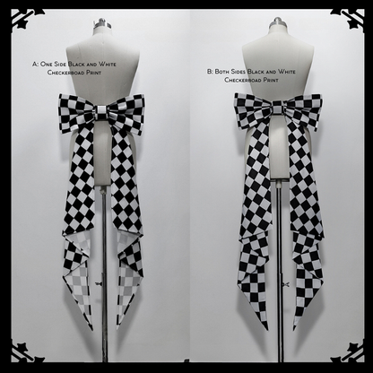 White Print Checkerboard Black Train Bowknot and Bunny Theater