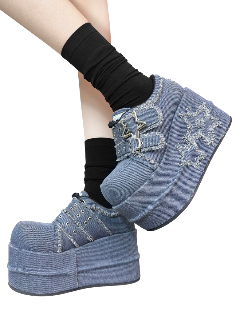 Denim Subculture Hot Girl Chaussures Plateforme Star