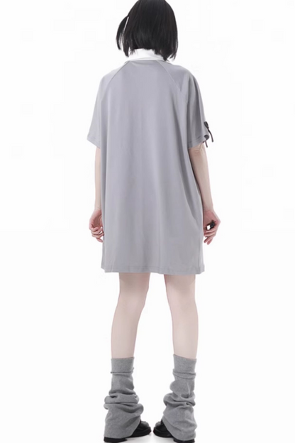 hooded skirt Lace-up top + loose t-shirt balloon
