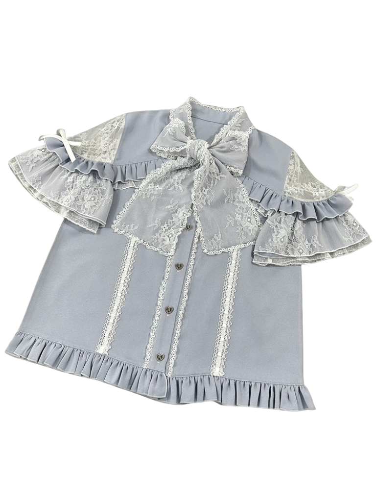 Shirt Sheer Ribbon Shoulder Lace