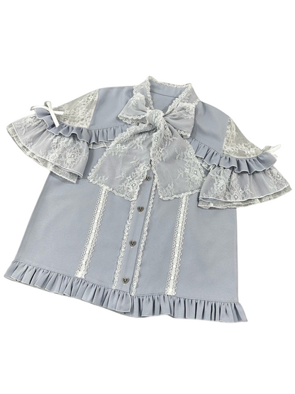 Shirt Sheer Ribbon Shoulder Lace