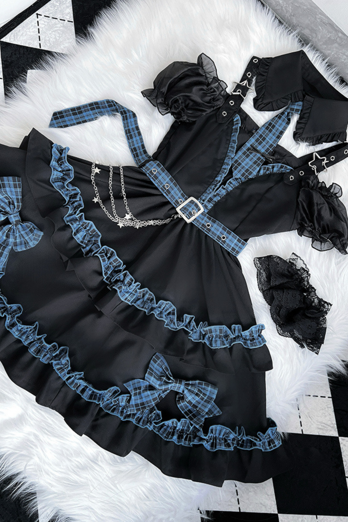Set Starlight Ruffle Dress Check Night