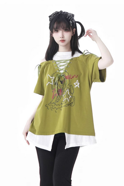 Lace-Up Flared Pants Illustrated Top Subculture + Girl