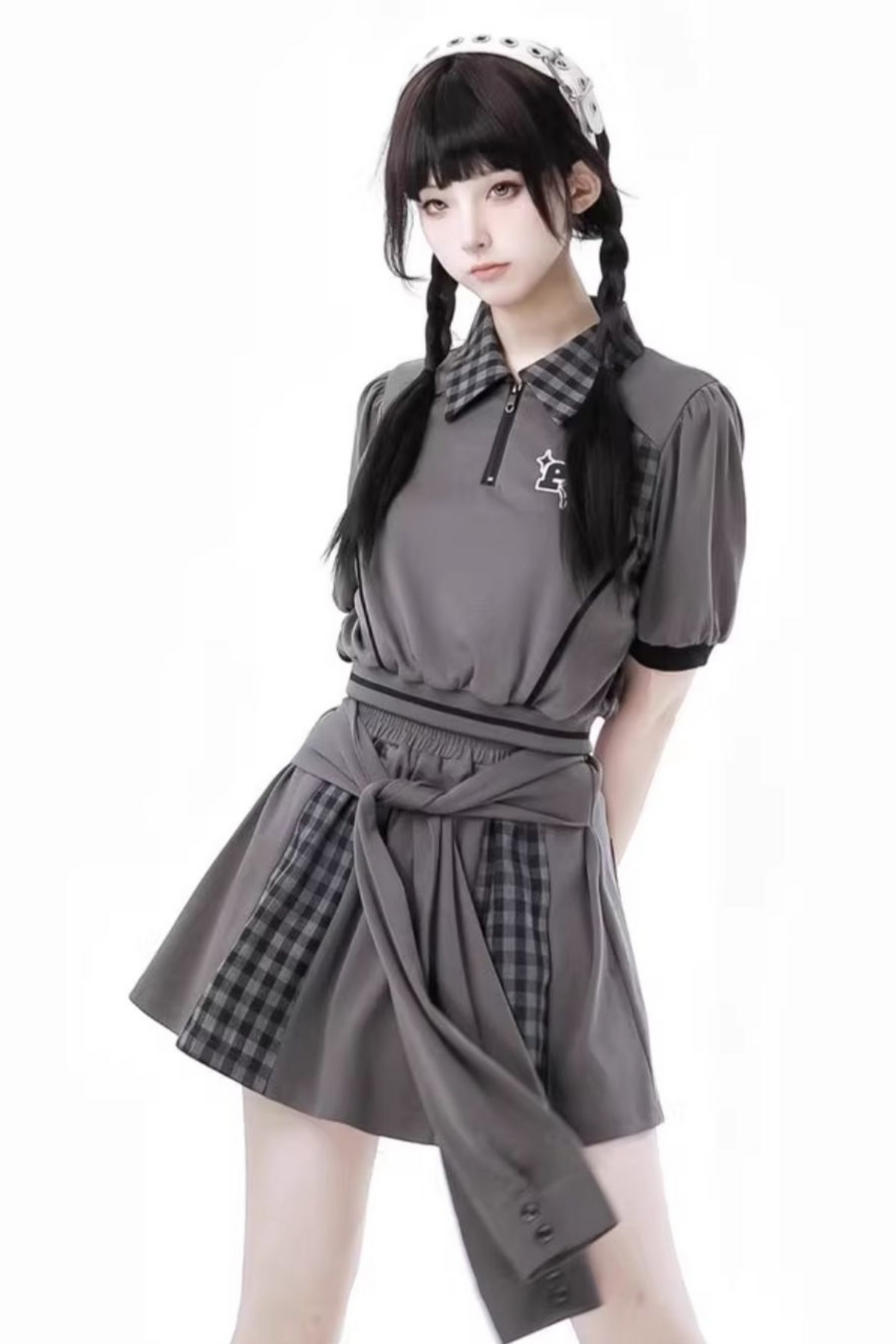 Mode Top Check Pants Skirt Casual Wide +