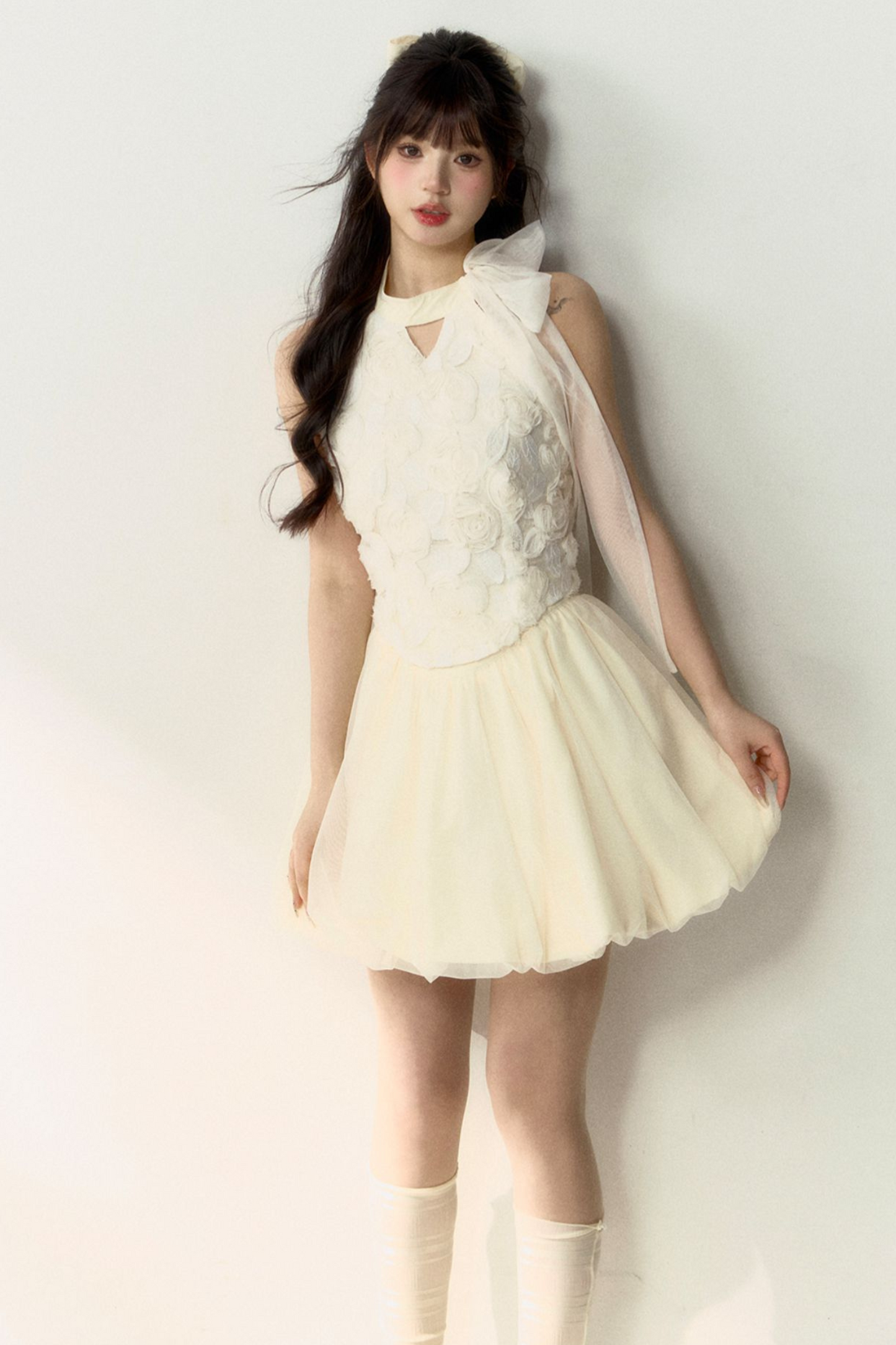 Long + Sweet Sleeveless Short Flower French Skirt Balloon Top