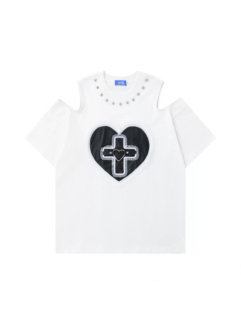 Shoulder Cross Love Street Off T-Shirt Lace Rivet