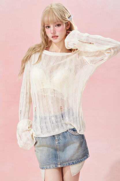 Korsett-Ausschnitt-Strick-Transparent + Innenpullover