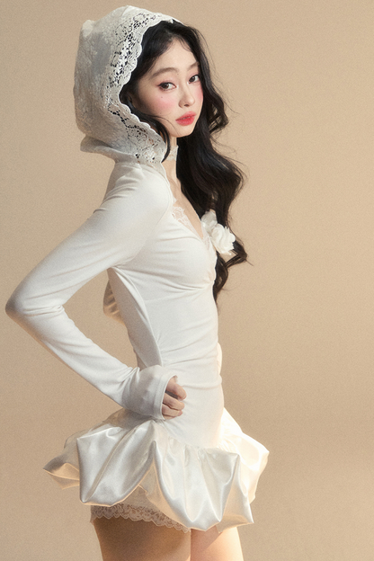 Balloon Short Lace Dress Hooded Ballet Core