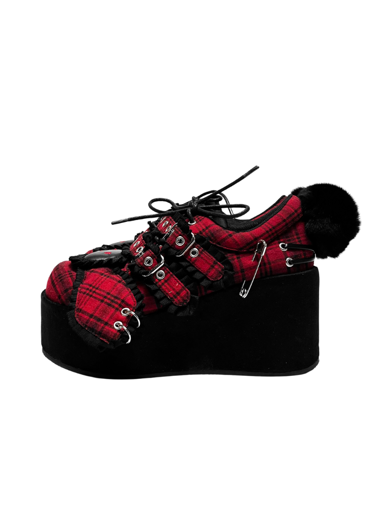 Bunny Shoes Dark Red Check Red All Platform
