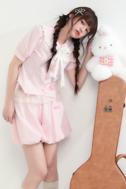 balloon pants lace + Peachy top striped Bubbles doll