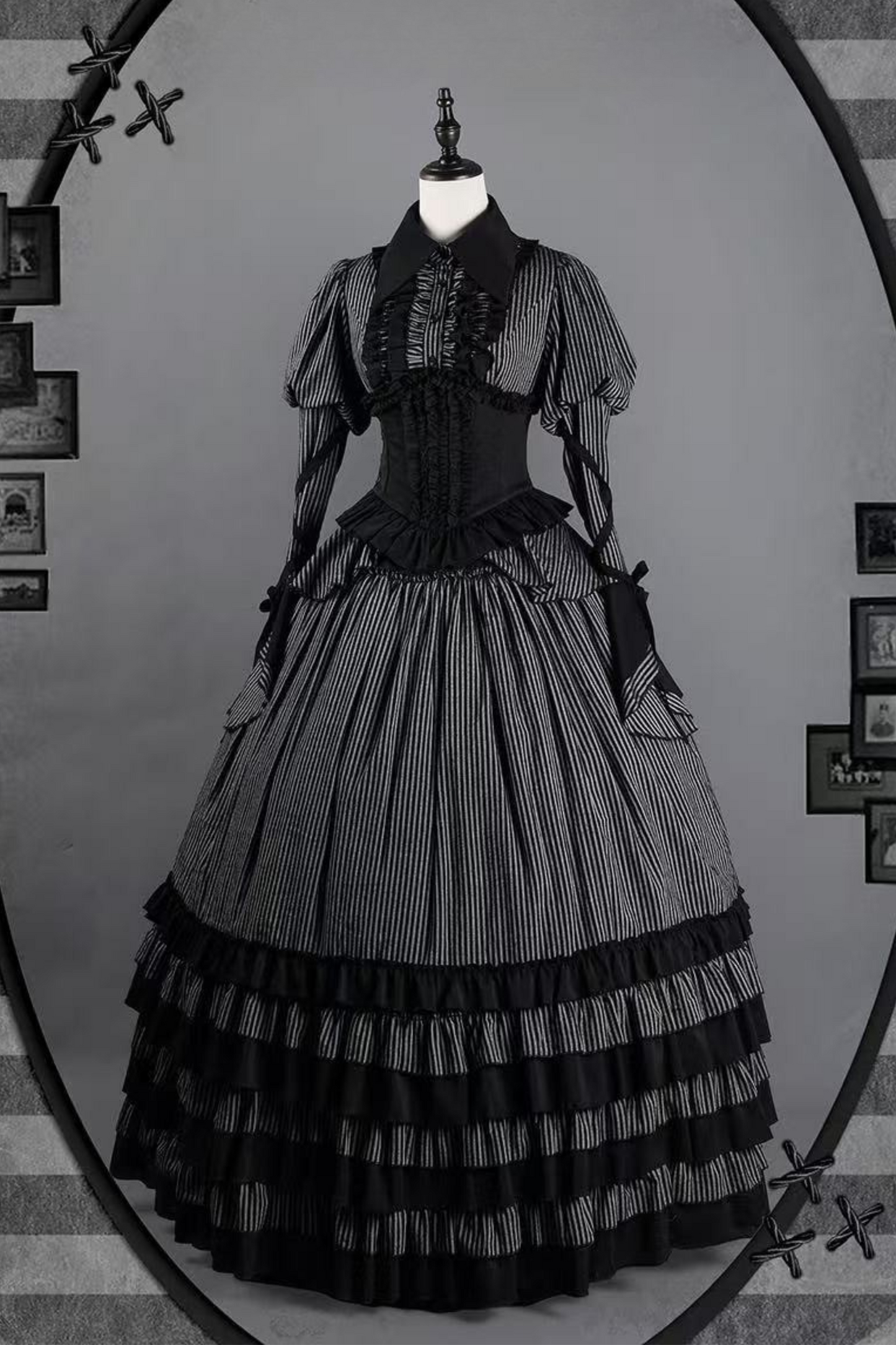 shirt gusset-sleeved + Reservations skirt striped corset Dark