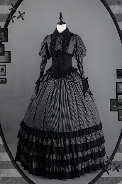 shirt gusset-sleeved + Reservations skirt striped corset Dark
