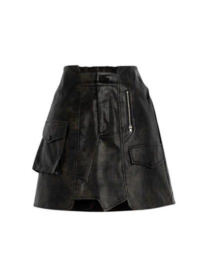 Veste en cuir rétro avec motif à l'huile et jupe en cuir