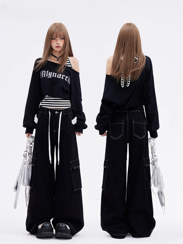 Tank Top with Self-Tie Strap Black and White Striped Glamorous