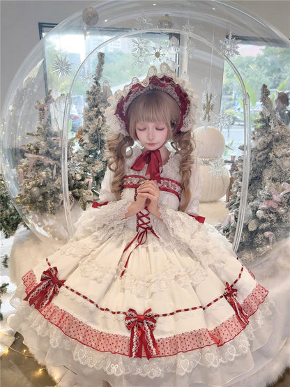 White and Wine Red Lace-up Bow Accents Lace Trim Sweet Princess Dress Lolita Jumper Skirt