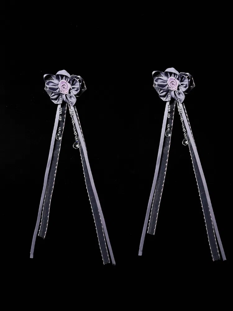 パープルブラックベージュブローチ/レッドフラワー