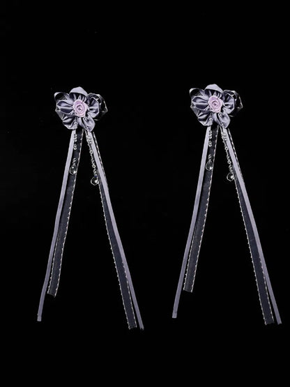 パープルブラックベージュブローチ/レッドフラワー