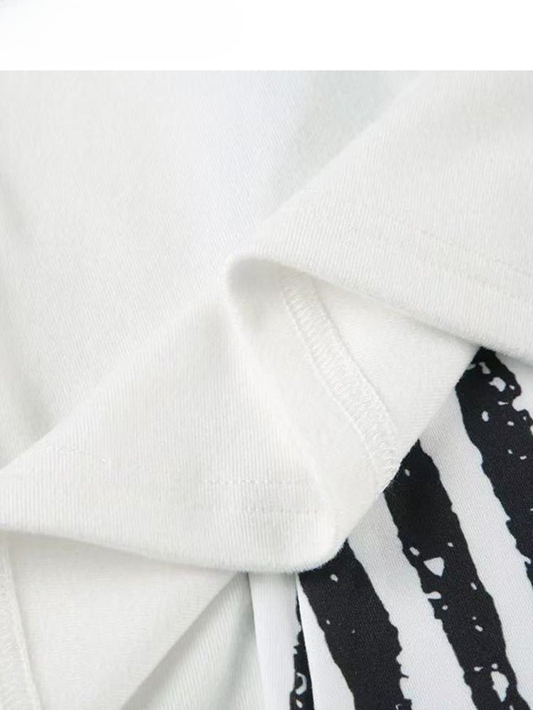 Striped Sleeves WhiteBlack Top Design Print Pattern Neckline Long Off-the-shoulder