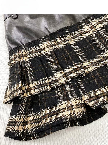 Black Plaid High Waist Tiered Skirt