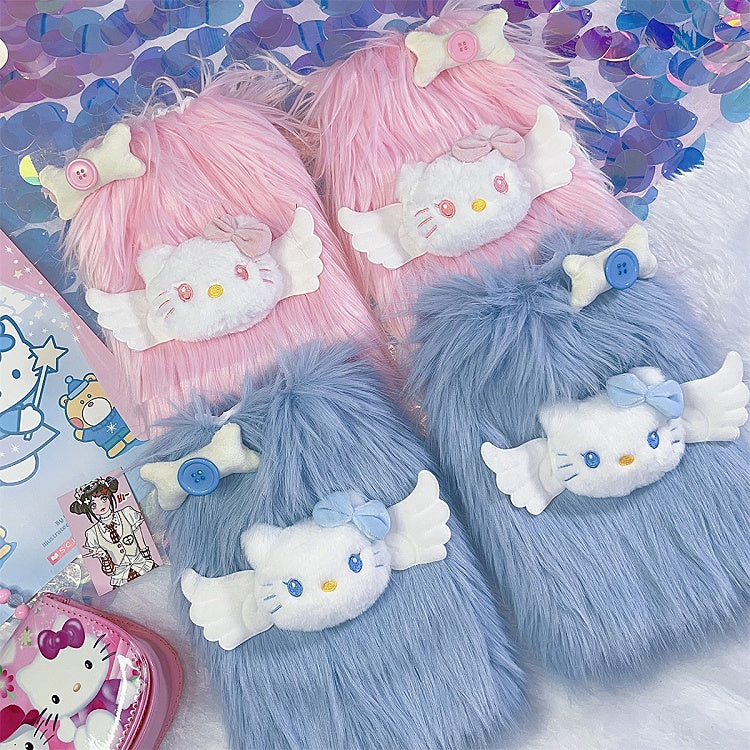 Jambières chaudes à poils longs décorées de peluches roses et d'os