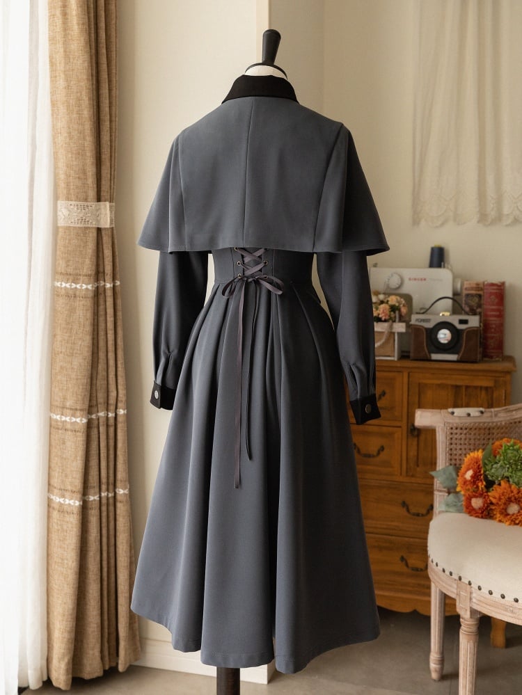 Dark Gray Autumn and Winter Classic One Piece Front Button Placket