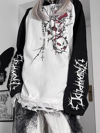 And Letter Punk Hoodie Emo BlackWhite Print Skeleton