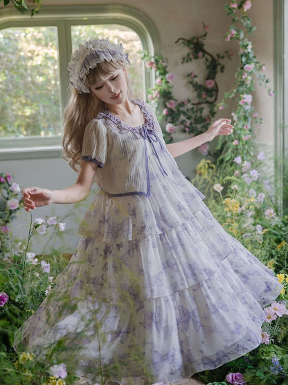 Purple High Waist Bowknots Tiered Skirt Summer Lolita Dress