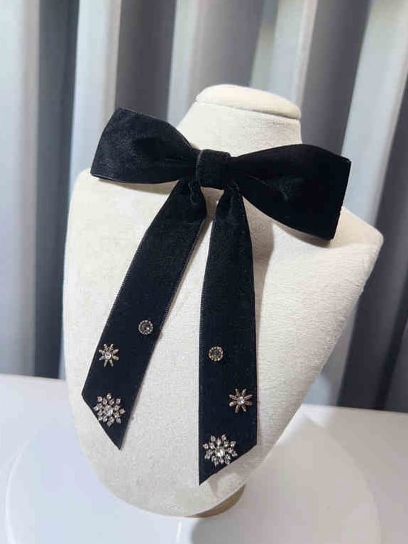 Rhinestones and Snowflakes Velvet Bow Tie