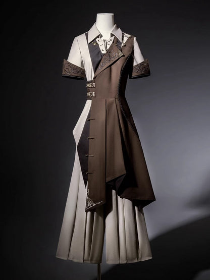 - Ärmelloses Steampunk-Hemd mit kurzen Ärmeln Ouji + Lolita-Set, dreiteilig