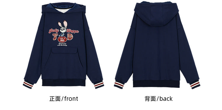 Zootopia Judy Applique Navy Blue Loose Hoodie