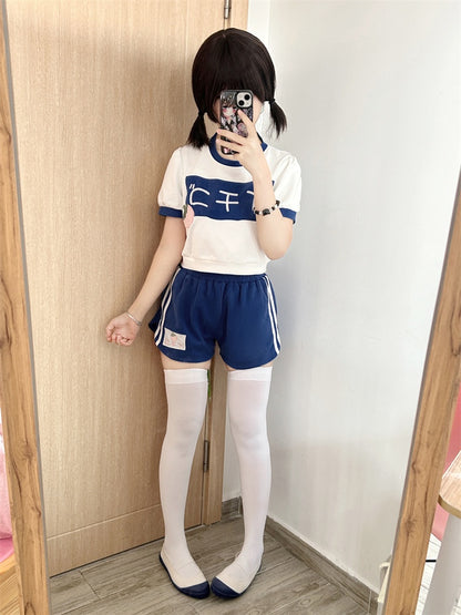 Navy Blue Elastic Waist Thigh Length Shorts
