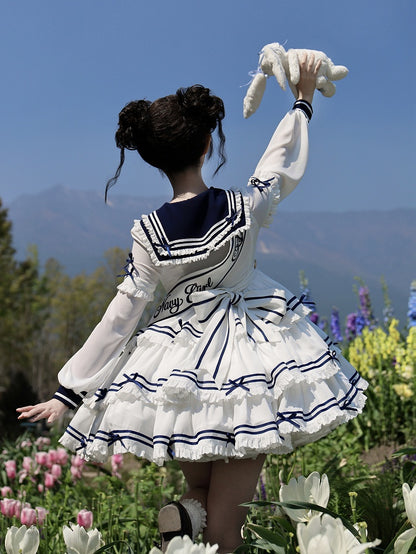 Sleeves Sailor Collar White with Summer Dress Short Detachable Lolita