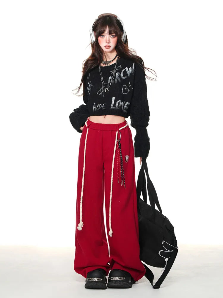 Cut Blue/Gray/Red Wide-leg Pants Dark