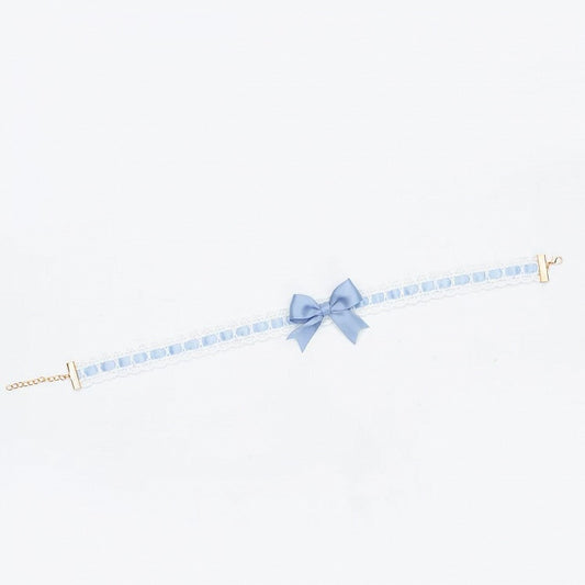 White Blue Choker and Bowknot