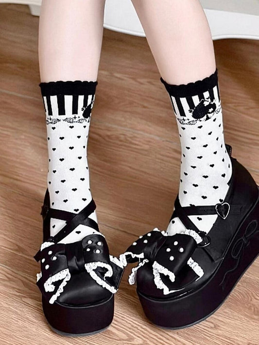 Heart Calf Print Black Lolita Socks of Ace Spades