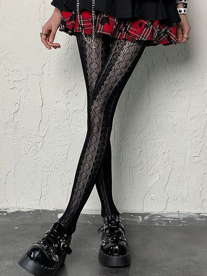 Tights Hollow-out Design Black Punk Y2K