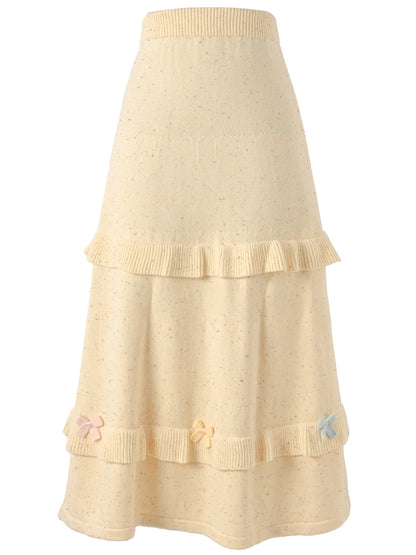 Yellow Bow Accents High Waist Knit Midi Length Skirt