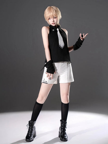 Foldover Techwear Ouji Waist White with Futuristic Belt Lolita Shorts