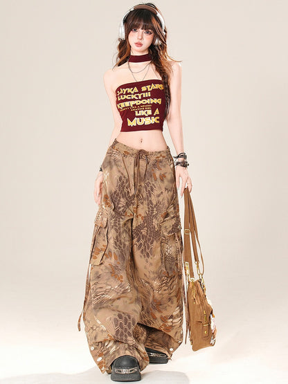 Snake Bittersweet Brown Wide-leg Print Pants Cargo Cut Scale