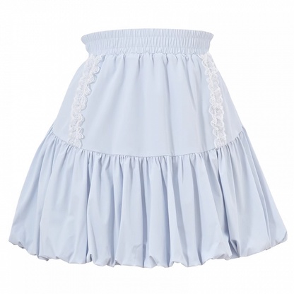 Light Blue Elastic Waist Sweet Bubble Skirt