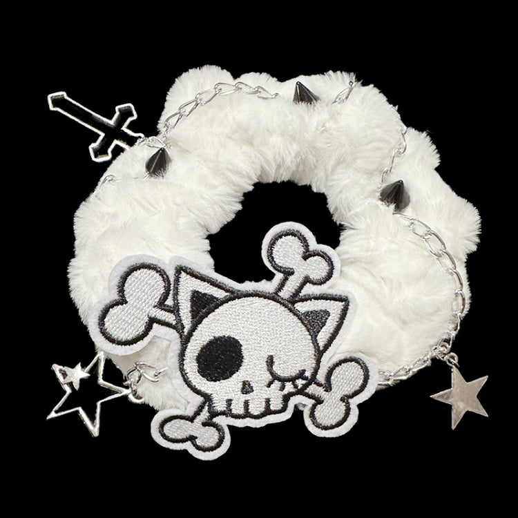 Black and White Skeleton Gothic Plush Scrunchie