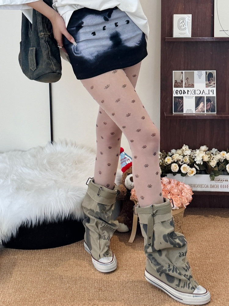 Paw Bitttersweet Cat Tights Nude Print